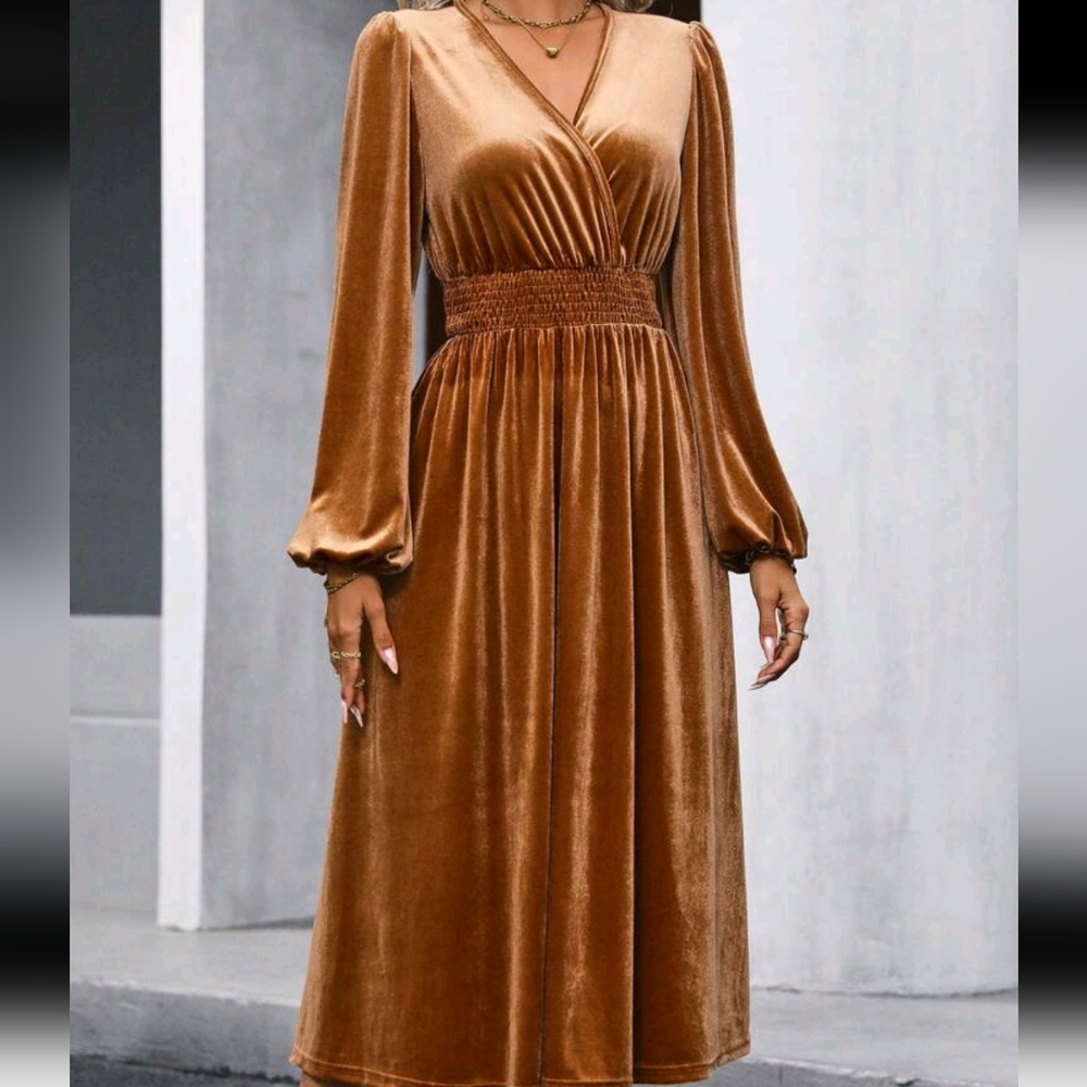 Golden Velvet Midi Dress